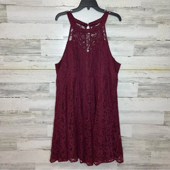 Torrid Plus Size 20 Mini Halter Burgundy Dress Skater - Picture 2 of 12